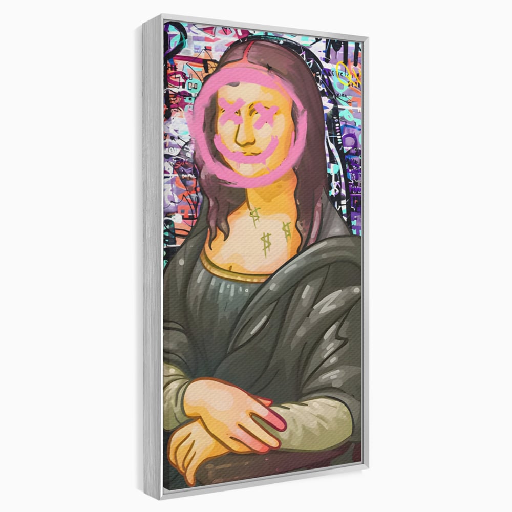 Tablou canvas cu tablou canvas cu mona lisa pop art, in rama de aluminiu argintiu